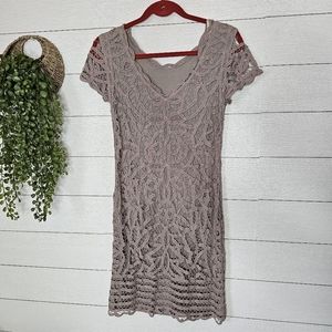 INC Womens Crochet Mini Dress Like New Size 4 Beige